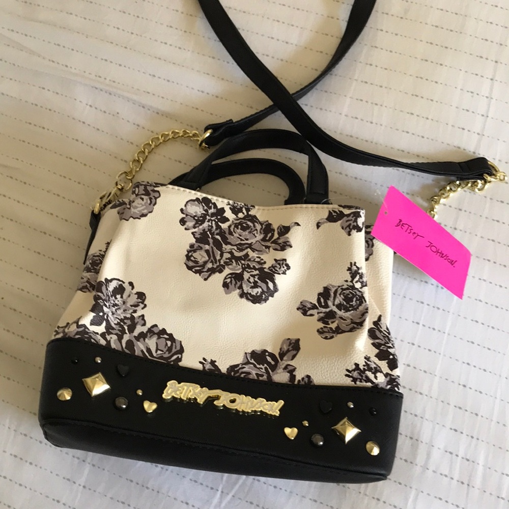 Betsey Johnson Black and White Floral Crossbody Bag